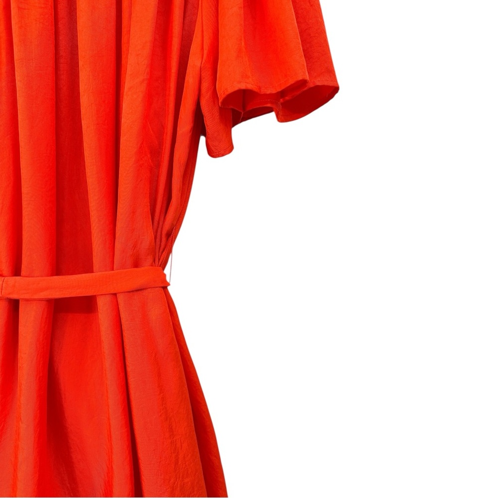 Ciao Lucia Sabrina Dress - Red Orange Bell Sleeve V-Neck Belted Mini Dress sz L - Picture 6 of 12